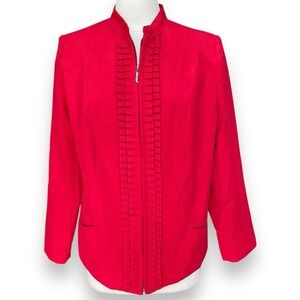 Tan Jay Women's‎ Size 14 Jacket Red Zip Front Ruffle Polyester Long Sleeve